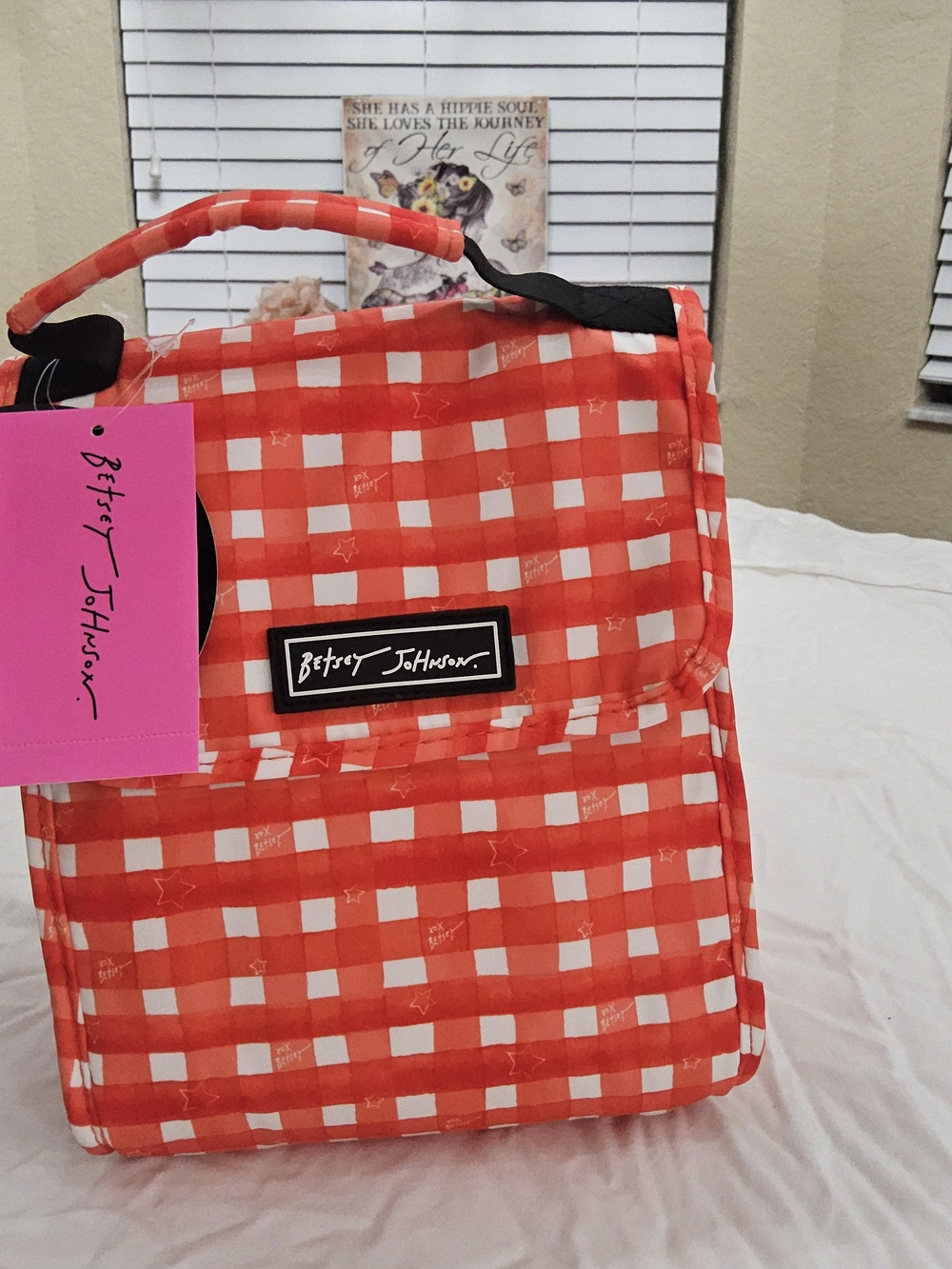 Betsey Johnson Red and White Checkered Insulated Lunch Tote
